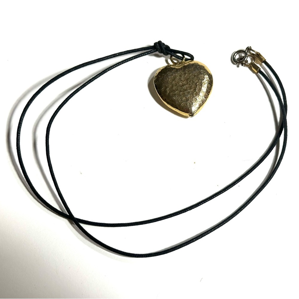 Gold Heart Pendant Necklace with Black Cord